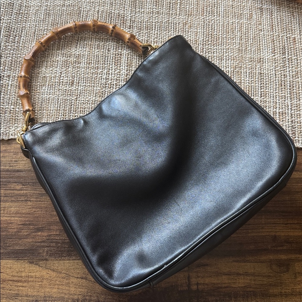 Gucci Black Leather Bag with Bamboo Handle